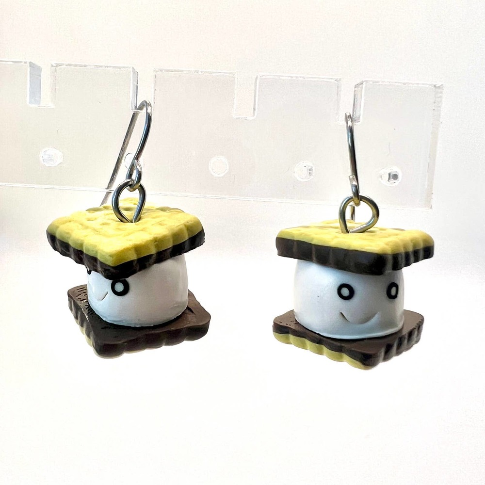 Smores Earrings - Camp Earrings - Vacation Accessories - Marshmallow Earrings